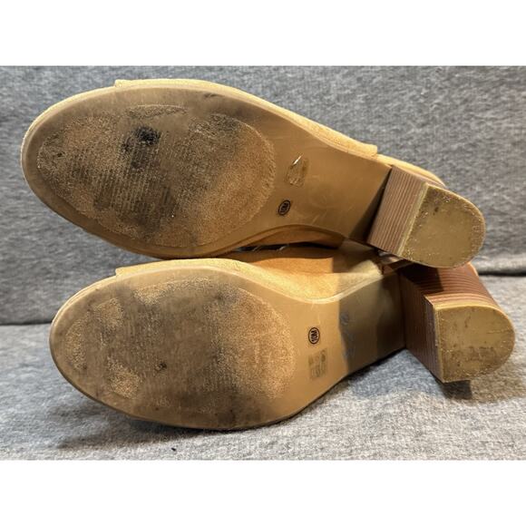 CL by LAUNDRY Tan Shoes Open Toe Block Heel Straps Lace Up - Women's Size 10 - Picture 7 of 9